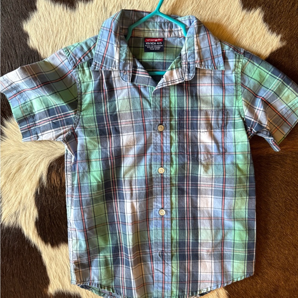 Wrangler Kids' Plaid Button Down Shirt - Blue and Green